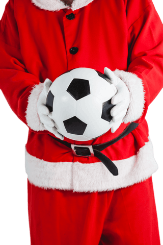 Santa Claus Holding Soccer Ball with Transparent Background