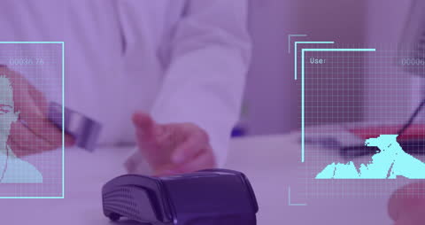 People Using Contactless Payment with Digital Data Visualization