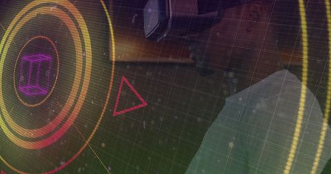 African American Man Immersed in Virtual Reality Interface