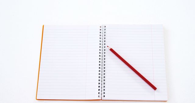 Open Spiral Notebook with Red Pencil on White Background - Download Free Stock Images Pikwizard.com