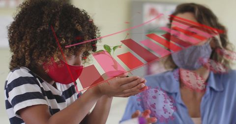 Child Holding Plant with Coronavirus Data Overlay