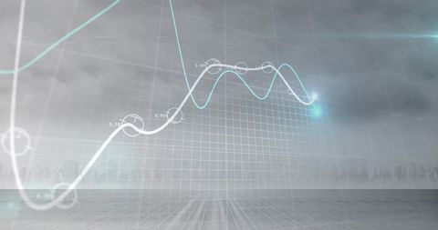 Futuristic 3D Financial Graph with Glowing Trend Lines and Minimal Skyline Perspective