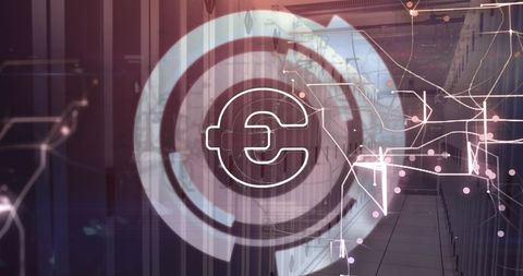Euro Currency Symbol with Networking Overlay in Server Room - Download Free Stock Images Pikwizard.com