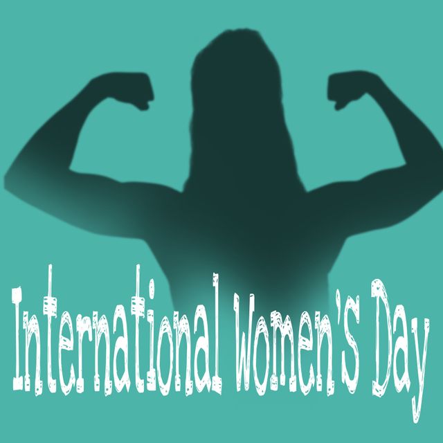 Silhouette of empowered woman flexing arms symbolizing strength for International Women's Day. Great for campaigns on women empowerment, equality, and health. Ideal for social media posts, banners, and event promotions.