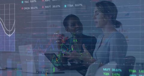 Two Businesswomen Analyzing Stock Market Trends and Data Visualization - Download Free Stock Images Pikwizard.com