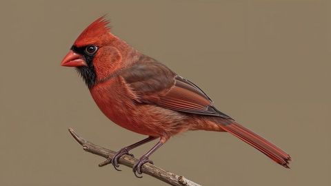Vibrant Northern Cardinal Elegantly Perching on Thin Twig
