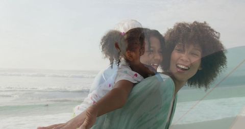 Joyful family bonding on beach day