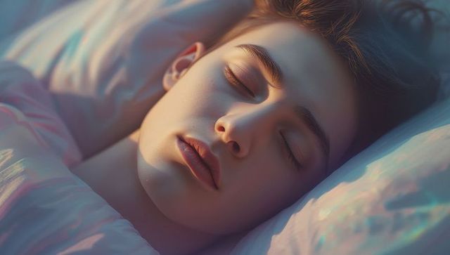 Peaceful teenage boy sleeping in soft morning light