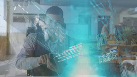 Futuristic Data Visualization Concept with Businessman and Smartphone