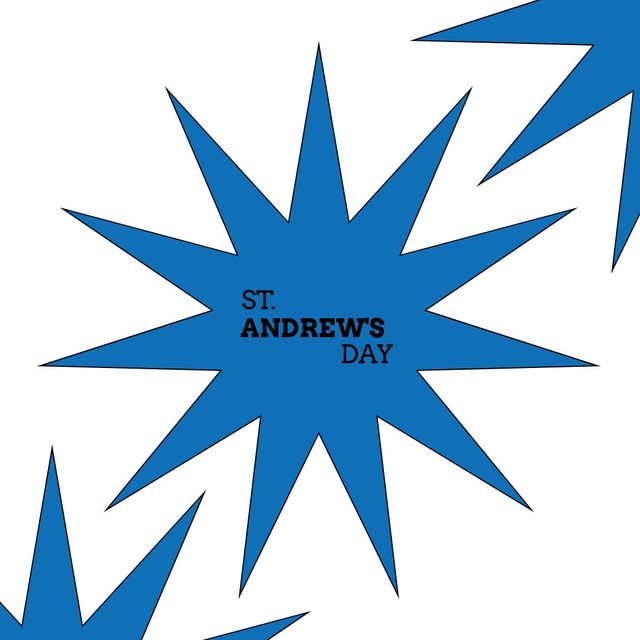 Composition of st andrew's day text over blue stains on white background. St sndrew's day and celebration concept digitally generated image.