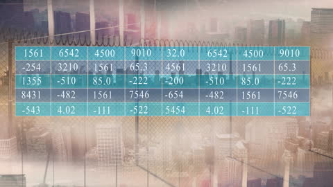 Data Processing Animation Over Futuristic Cityscape
