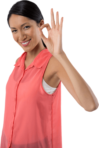 Smiling Woman Showing Okay Gesture Transparent Background