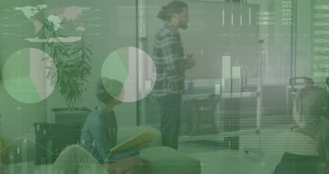 Business Presentation with Digital Data Analytics Overlay