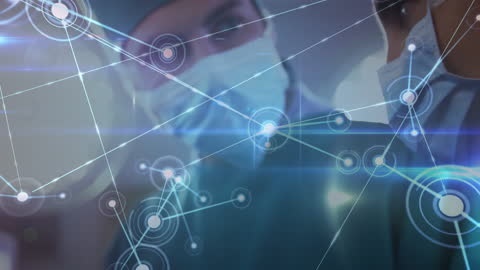 Surgeons with Digital Network Overlay Representing Medical Technology