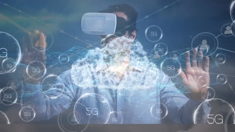 Businessman Experiencing Virtual Reality with 5G Technology