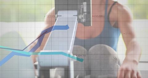 Woman exercising with digital data visualizations