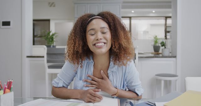 Happy African American Woman Studying in Home Office - Download Free Stock Images Pikwizard.com