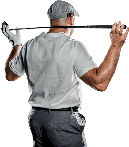 Rear View of Golf Player Holding Club on Transparent Background