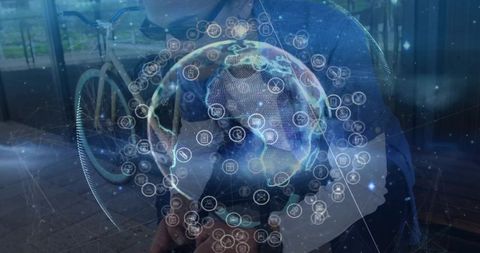 Connected Professional Using Smartphone with Global Network Overlay