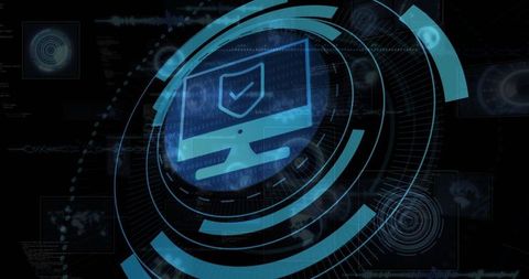 Cybersecurity concept: central computer monitor digital interface