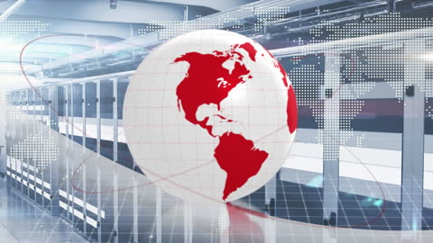 Digital Globe with World Map Over High-Tech Server Room