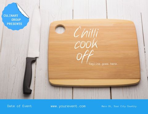 Bamboo Cutting Board with Chilli Cook Off Text for Culinary Event Promotion - Download Free Stock Templates Pikwizard.com