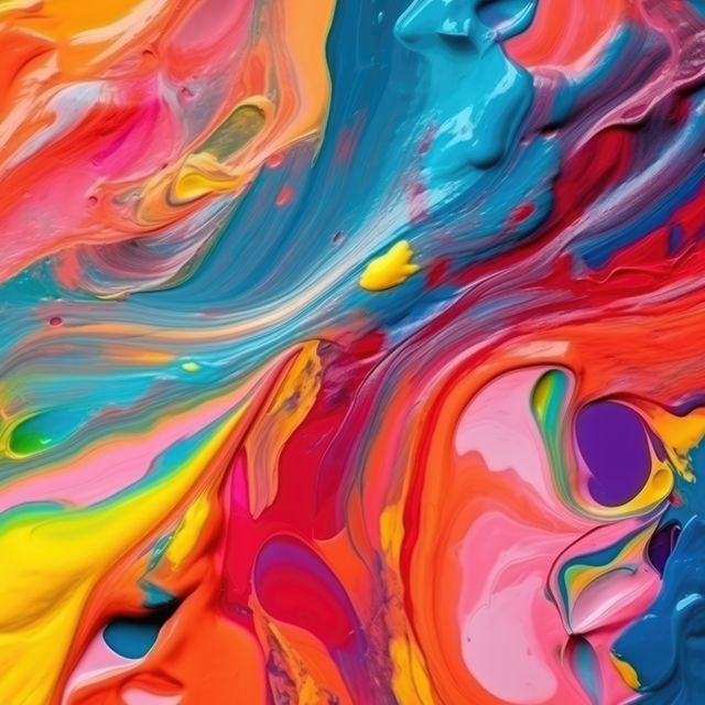 Colorful abstract paint swirls background featuring vibrant and fluid paint movements blending together. This visually captivating abstract art piece is perfect for adding a touch of color and creativity to various designs, including graphics, posters, websites, print materials, wallpaper, book covers, and art installations. Ideal for projects that seek to evoke feelings of dynamism, creativity, and modern artistic expression.