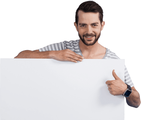 Man Holding Cardboard Giving Thumbs Up for Transparent Concepts - Download Free Stock Videos Pikwizard.com