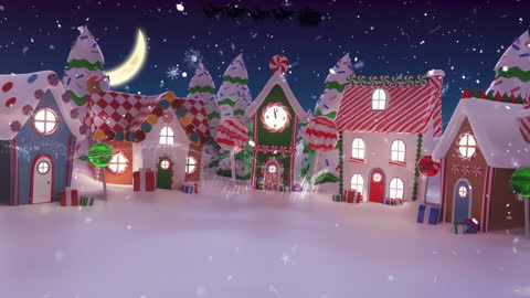 Whimsical Christmas Village Animation with Falling Snow