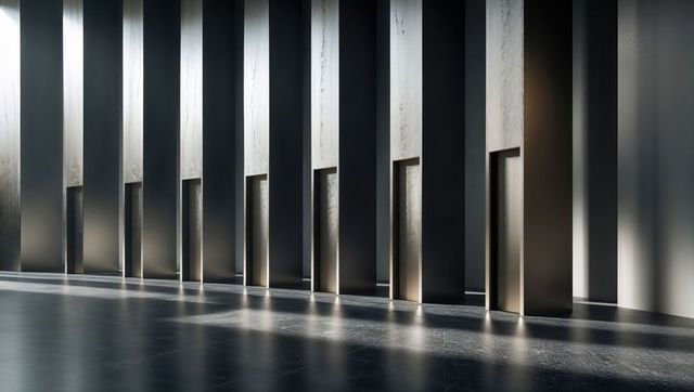 Ambient light streaming through geometric architectural column layout