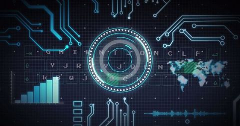 futuristic digital interface with spinning circular display - Download Free Stock Images Pikwizard.com