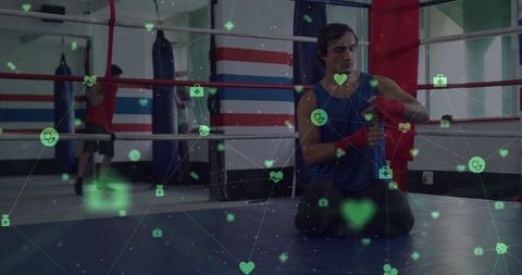 Boxer Preparing with Digital Health Metrics Overlay