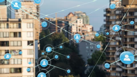 Digital Networking Overlay on Urban Skyline