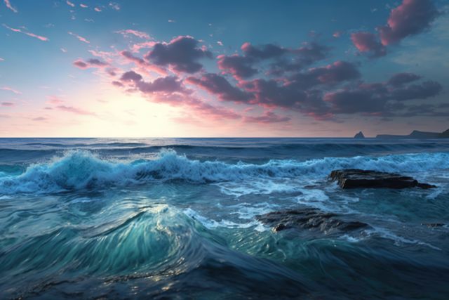 Stunning Ocean Waves Crashing at Sunset with Scenic Pink Clouds - Download Free Stock Images Pikwizard.com