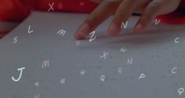 Blind Student Reading Braille with Floating Alphabet Letters - Download Free Stock Images Pikwizard.com