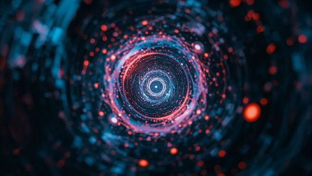 Futuristic Swirling Vortex with Glowing Dots and Light Streaks