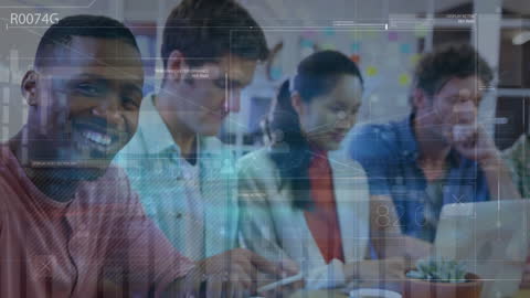 Diverse Team Collaborating with Digital Technology Interface