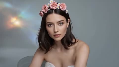 Elegant Female Model in Floral Crown with Prisma Lighting Effect