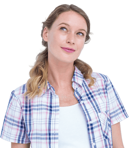 Transparent Overlay of Smiling Woman in Thoughtful Pose