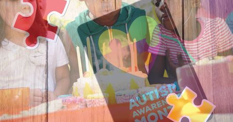 Colorful Autism Awareness Collage with Birthday Celebration