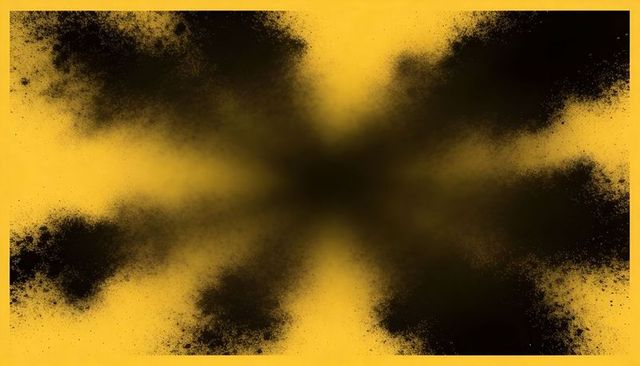 Radiating black powder burst on yellow canvas abstract starburst texture speckle grain