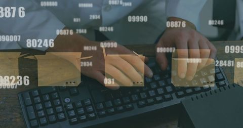 Woman Typing with Digital Numbers and Shipping Boxes Overlay - Download Free Stock Images Pikwizard.com