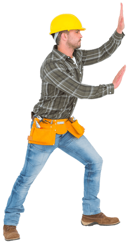 transparent image of handyman pushing invisible object - Download Free Stock Videos Pikwizard.com