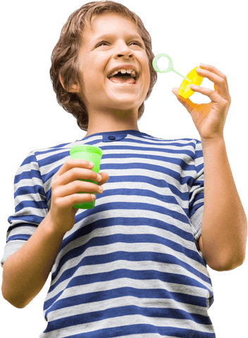 joyful boy blowing bubbles isolated on transparent background - Download Free Stock Videos Pikwizard.com