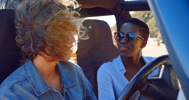 Two Friends Enjoying Road Trip in Convertible Car - Download Free Stock Images Pikwizard.com