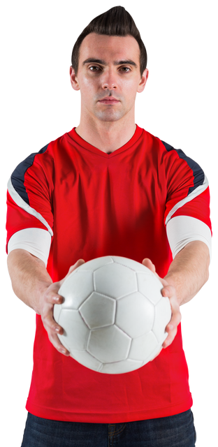 Handsome football fan holding soccer ball and looking at camera on transparent background - Download Free Stock Videos Pikwizard.com