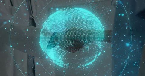 Futuristic Holographic World Display with Handshake in Office