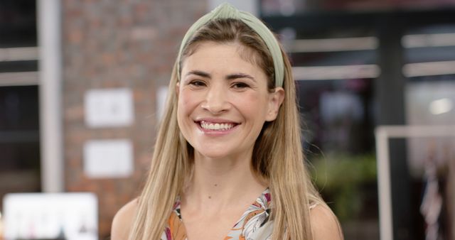 Smiling Woman with Headband in Casual Setting - Download Free Stock Images Pikwizard.com