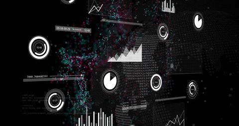 Displaying floating holographic data widgets and cyber analytics dashboard interface
