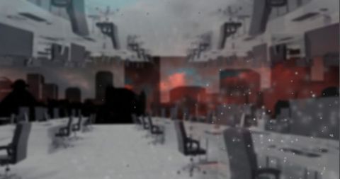 Abstract Concept of Modern Office Skyline with Floating Particles